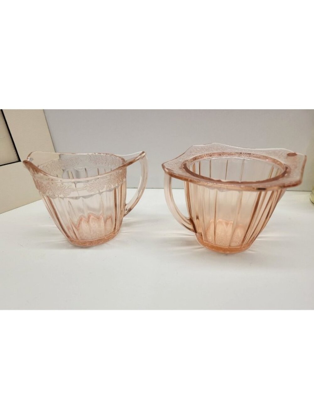 Jeannette Vintage Pink Depression Glass Adam Sugar Bowl & Creamer Set